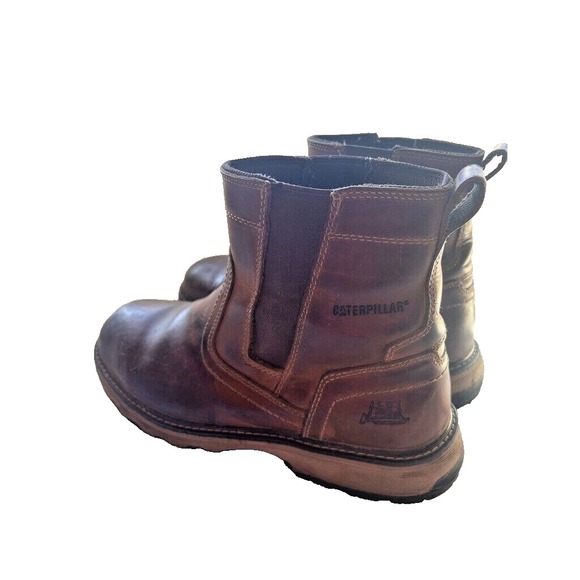 Caterpillar Pelton Leather Brown Safety‎ Boots Men\'s 12 CAT Work Gusset Pull On main image 13